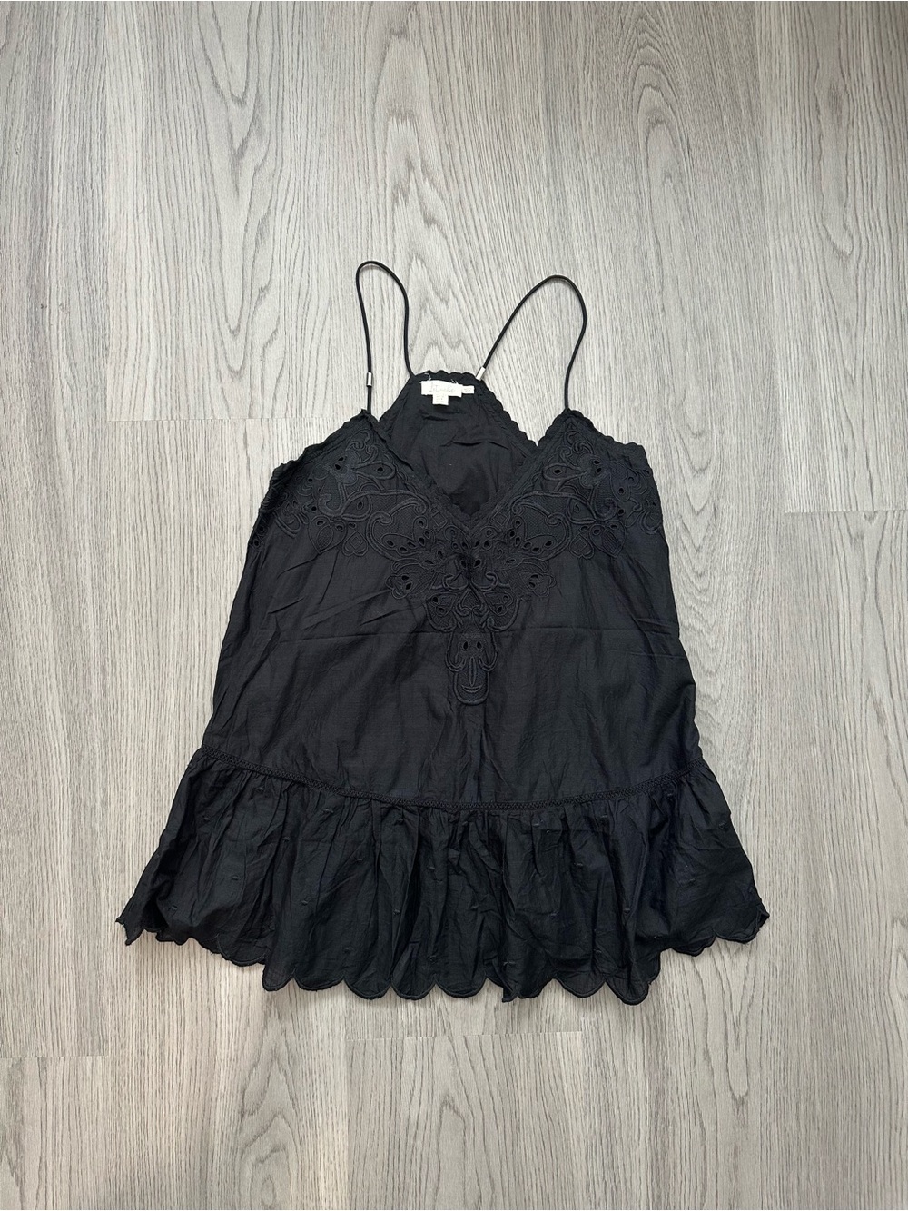 Anthropologie Black Lace-Trim Spaghetti Strap Tank Top